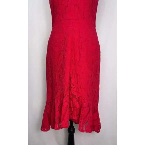 Maggy London Red Lace Sleeveless V-Neck Cocktail Dress Size 2 - Picture 5 of 11